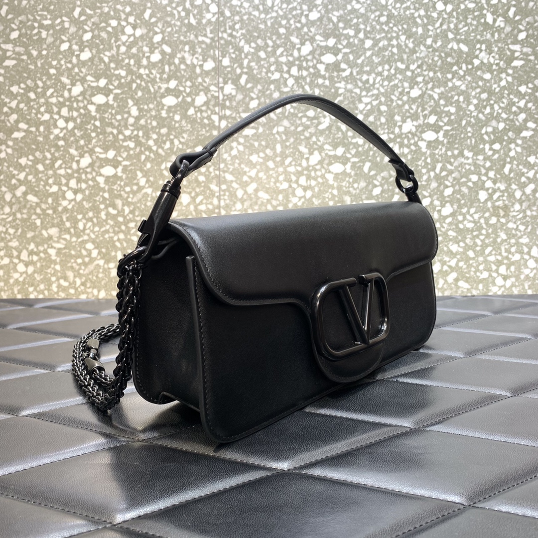 Valentino Garavani Loco Shoulder Bag in Black Calfskin Leather